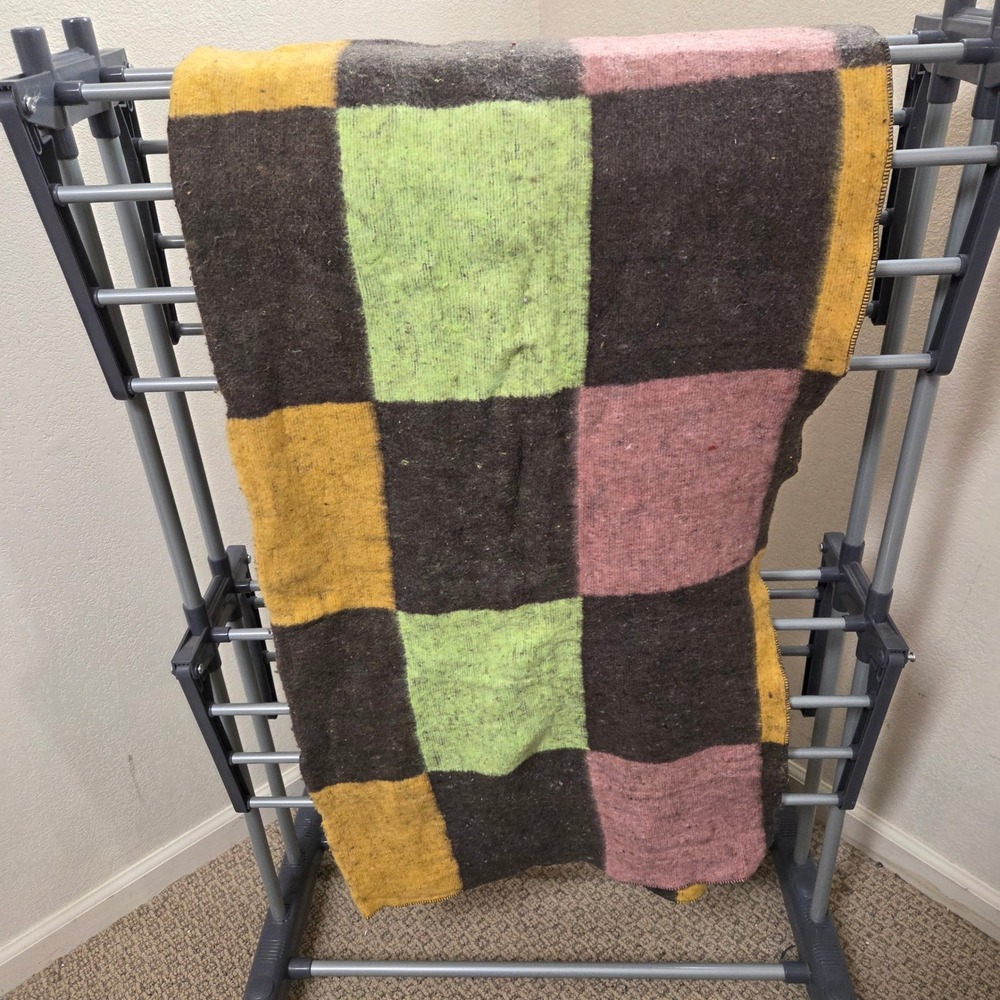 San Jose Colorblock Throw Blanket 45x65 Wool Blend Brown Green Yellow Pink Mexic